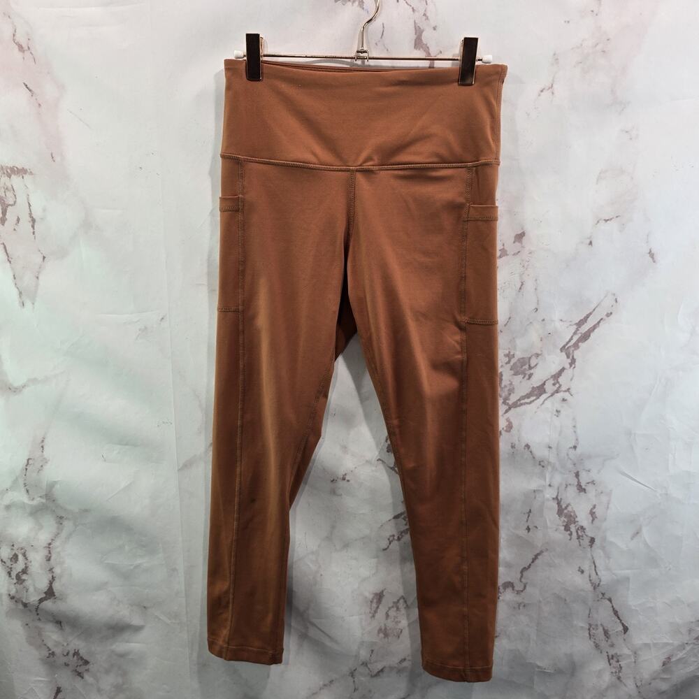 Senita Leggings Womens Small Orange Crop Capri High Rise Burgundy Maroon Pockets